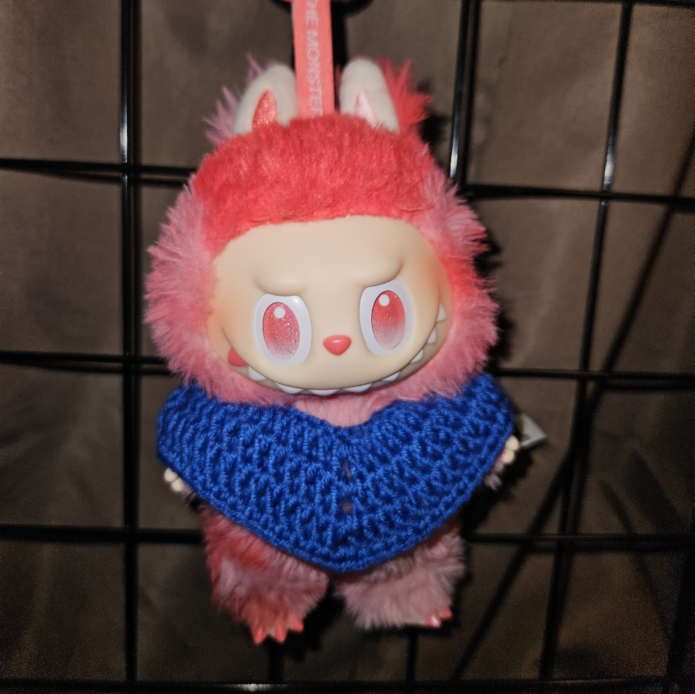 Blue Crochet Poncho For Labubu